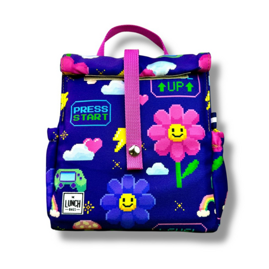 Παιδική τσάντα φαγητού Flowers με ροζ χερούλια