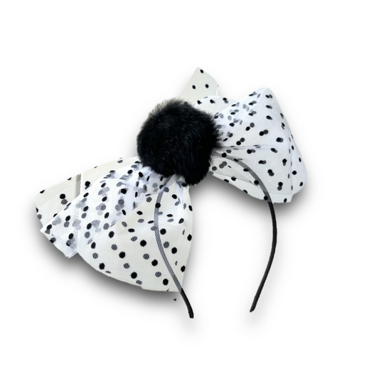 Παιδική στέκα μαλλιών pom pom με πουά φιόγκο