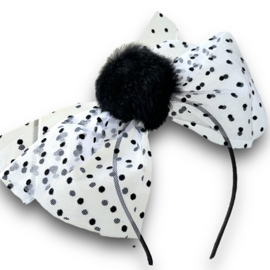 Παιδική στέκα μαλλιών pom pom με πουά φιόγκο