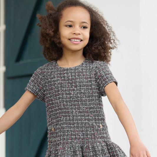 Παιδικό φόρεμα τουίντ με χρυσά κουμπιά