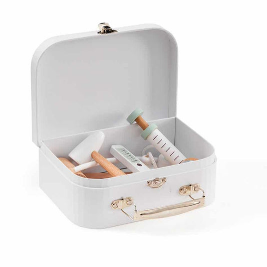 Παιδικό ξύλινο παιχνίδι βαλιτσάκι Γιατρού με εργαλεία (λευκό)