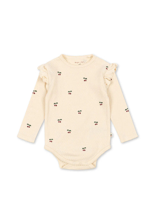 Bρεφικό κορμάκι με βολάν στους ώμους κεράσι