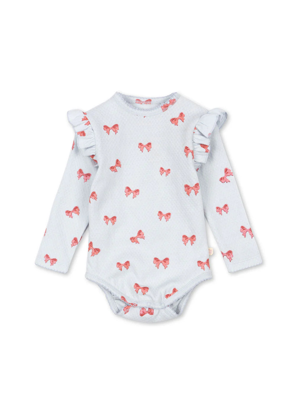 Bρεφικό κορμάκι με βολάν στους ώμους ρόζ φιόγκοι