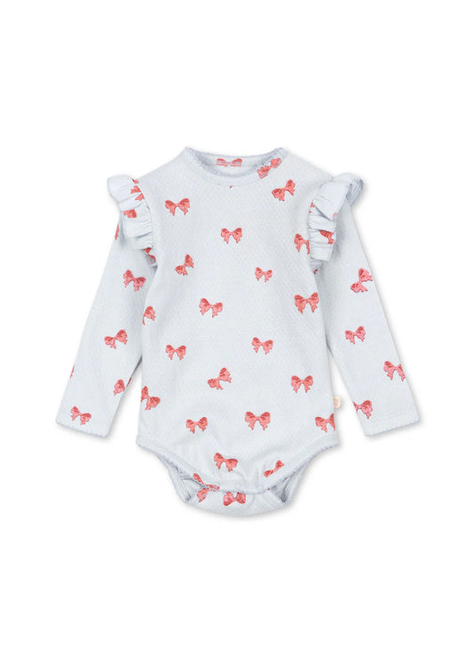 Bρεφικό κορμάκι με βολάν στους ώμους ρόζ φιόγκοι