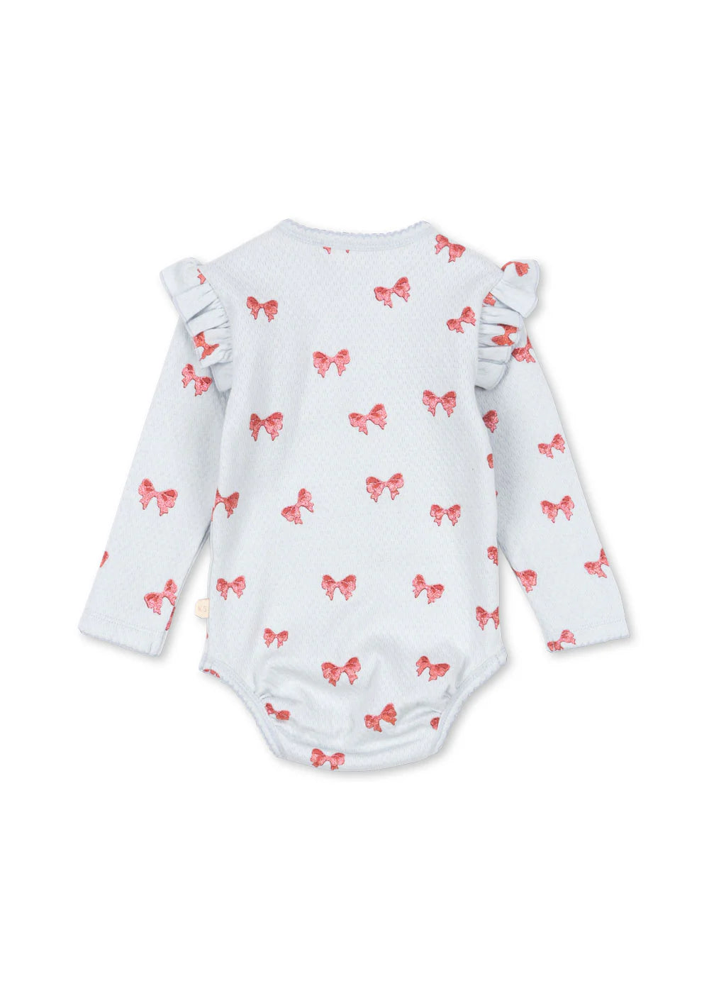 Bρεφικό κορμάκι με βολάν στους ώμους ρόζ φιόγκοι