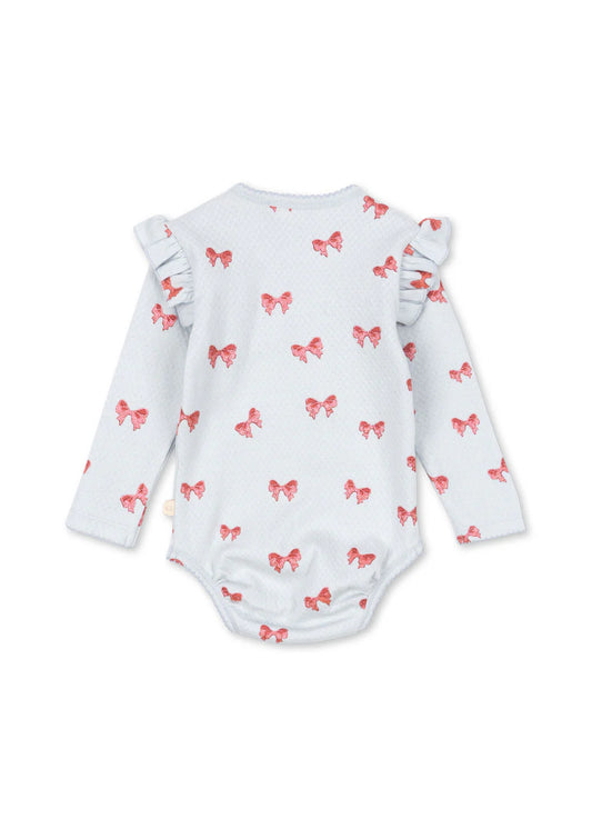 Bρεφικό κορμάκι με βολάν στους ώμους ρόζ φιόγκοι