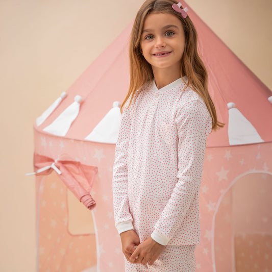 Παιδική πιτζάμα μικρές ροζ Καρδιές cotton