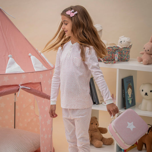 Παιδική πιτζάμα μικρές ροζ Καρδιές cotton