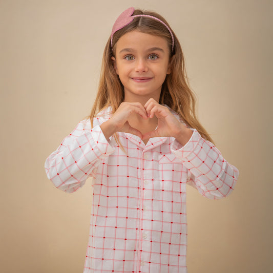 Παιδική πιτζάμα ροζ Καρδιές Poplin