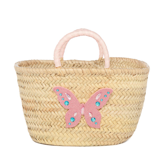 Παιδικό πασχαλινό ψάθινο καλάθι με λαμπάδα ροζ με πεταλούδα Jomalmi Kids