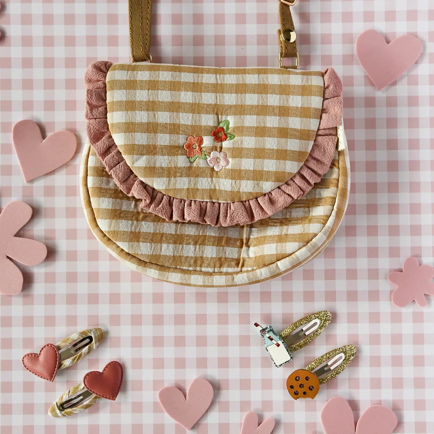 Παιδικά κλιπ μαλλιών Gingham Heart