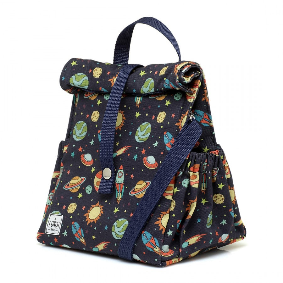 Space kids lunch bag with blue handles