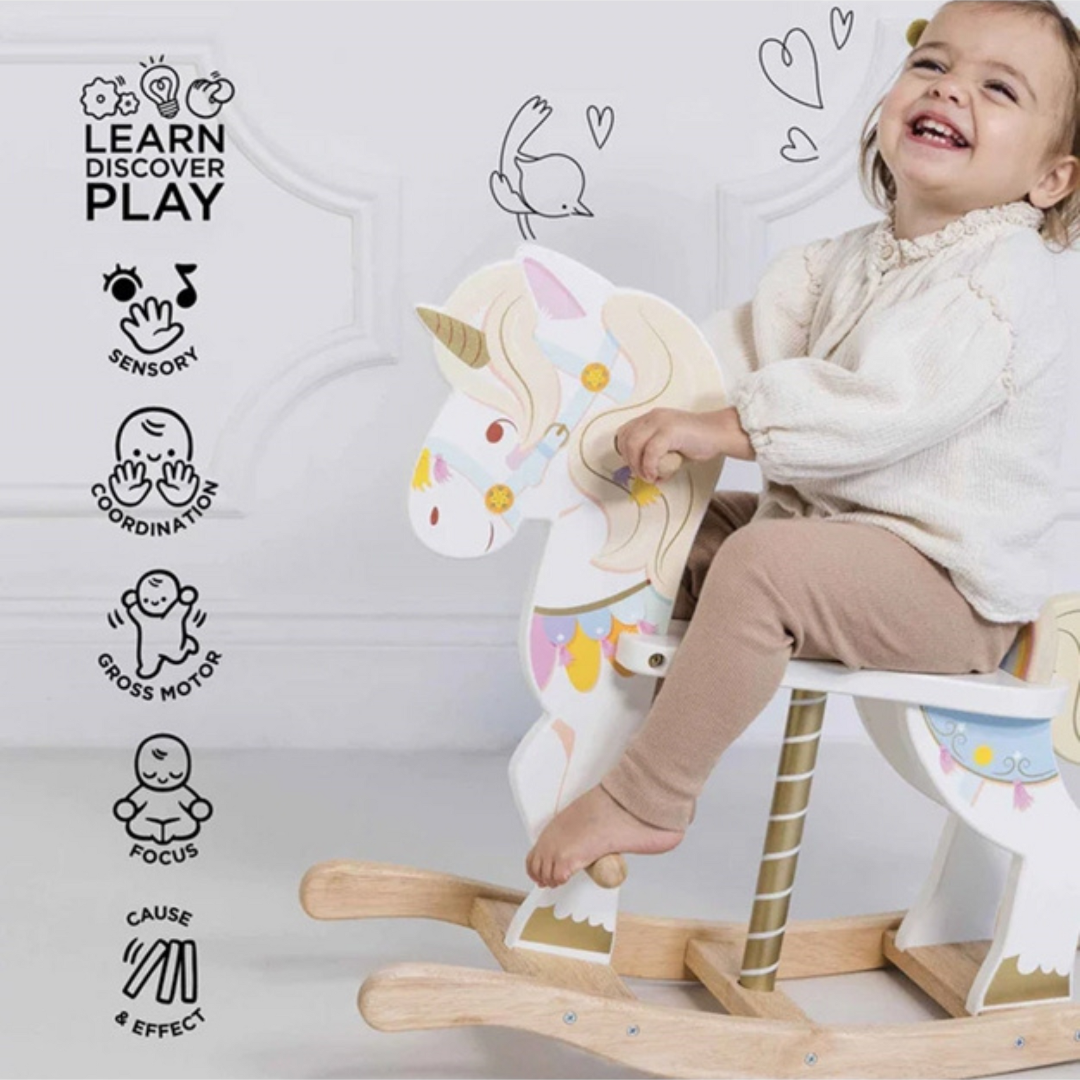 Children's wooden toy rocking Unicorn