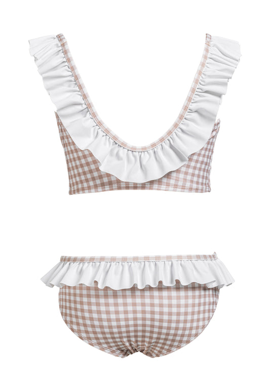 Girls' bikini swimsuit nude Gingham Ruffles