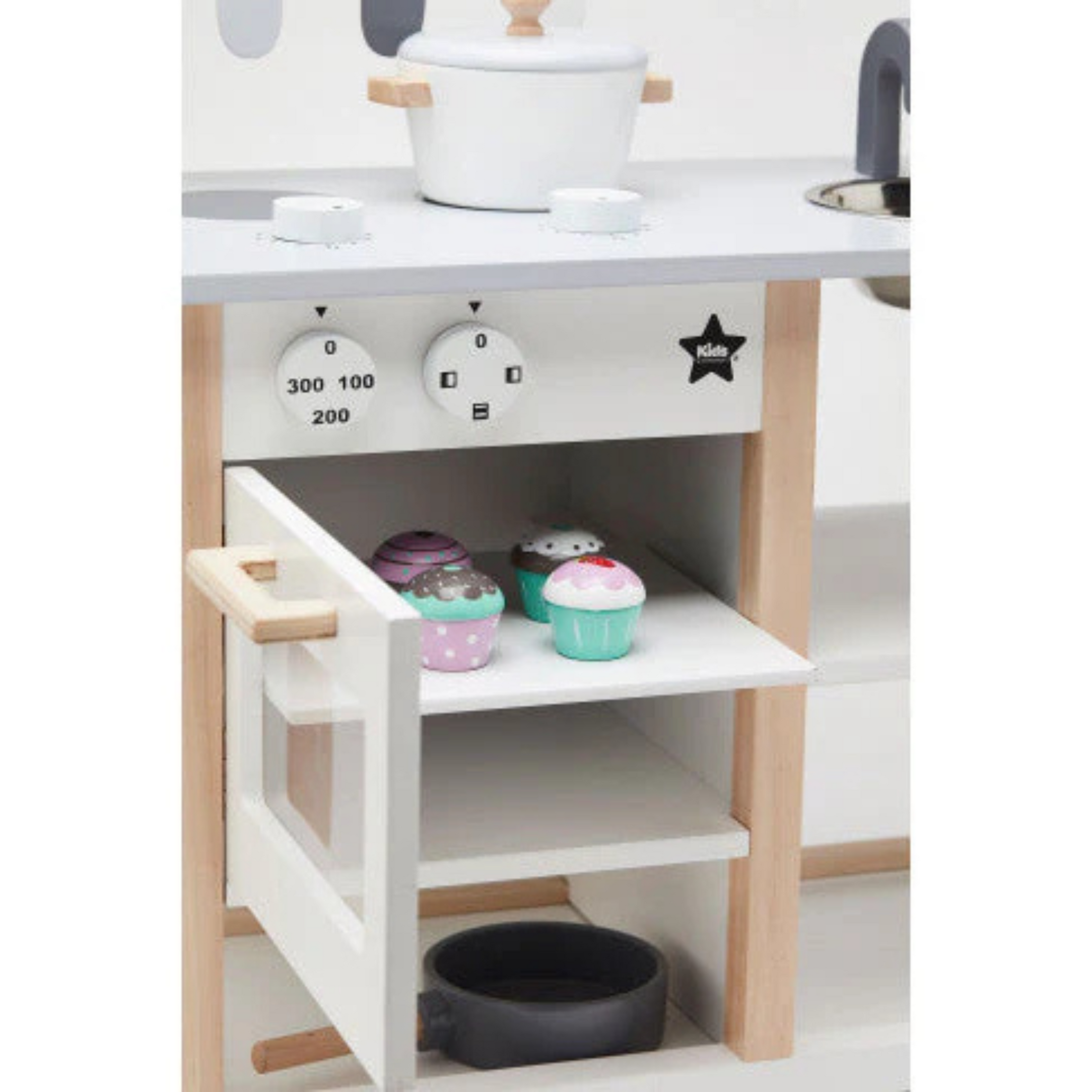 Children's wooden toy kitchen, white