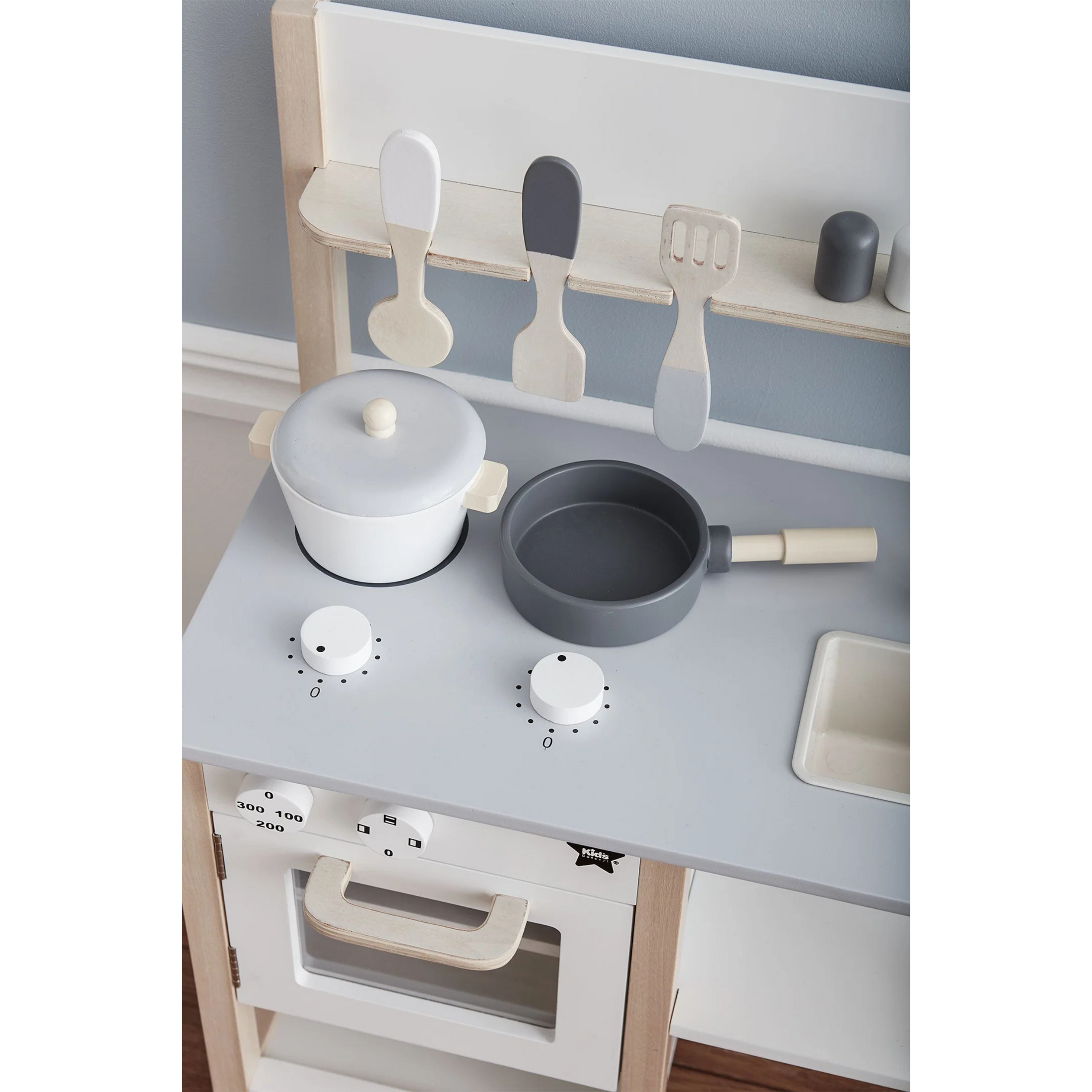 Children's wooden toy kitchen, white