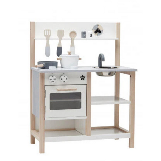 Children's wooden toy kitchen, white