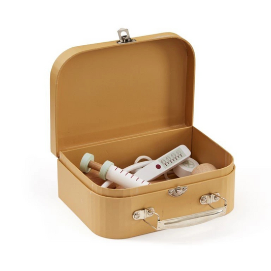 Children's wooden toy doctor's suitcase with tools (ochre)