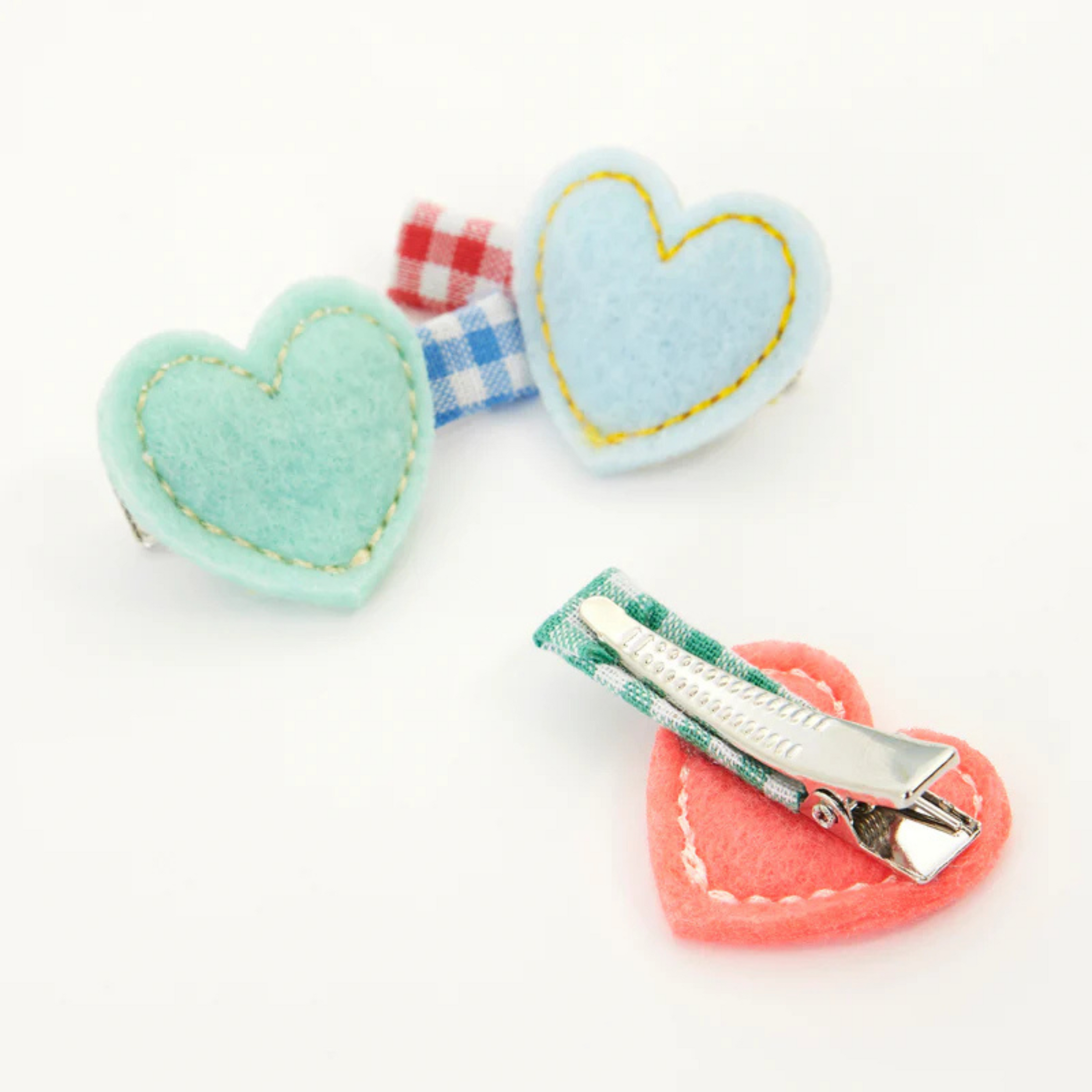 Girls fabric heart hair clips