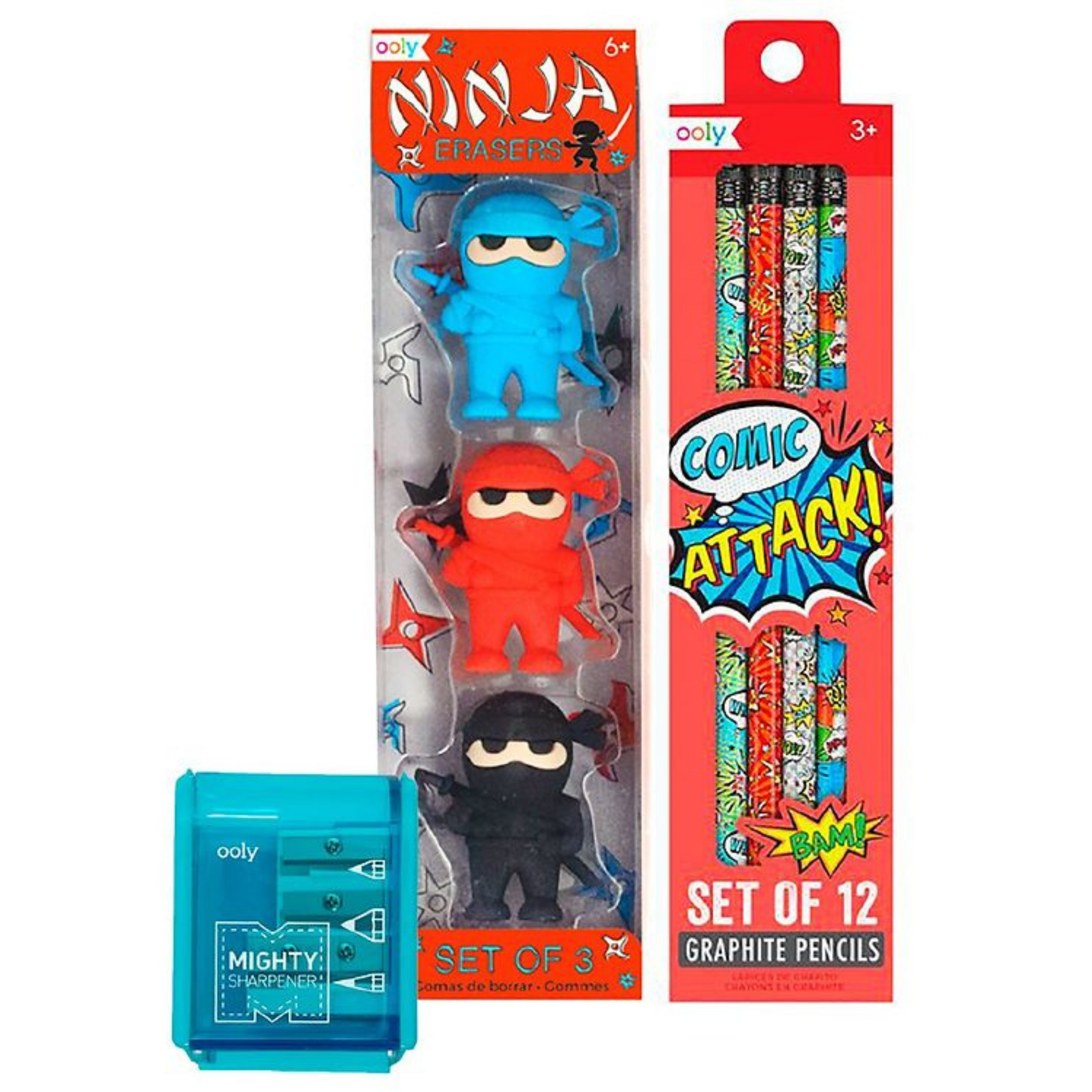 Comic Attack children's pencil-eraser set