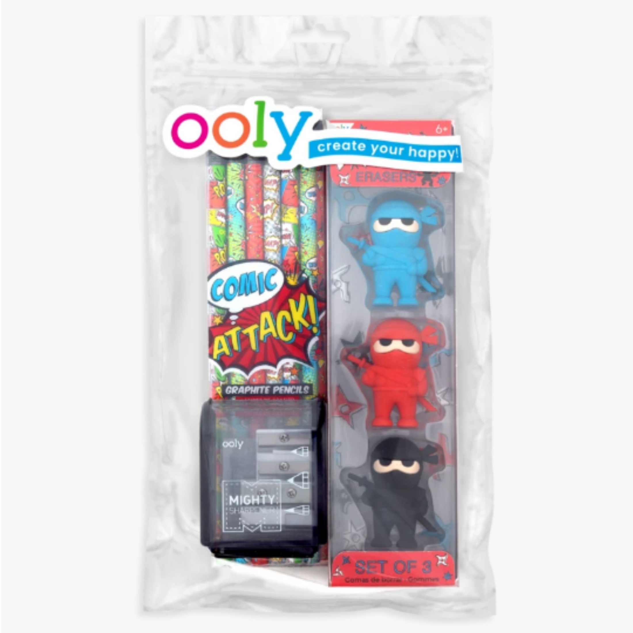 Comic Attack children's pencil-eraser set