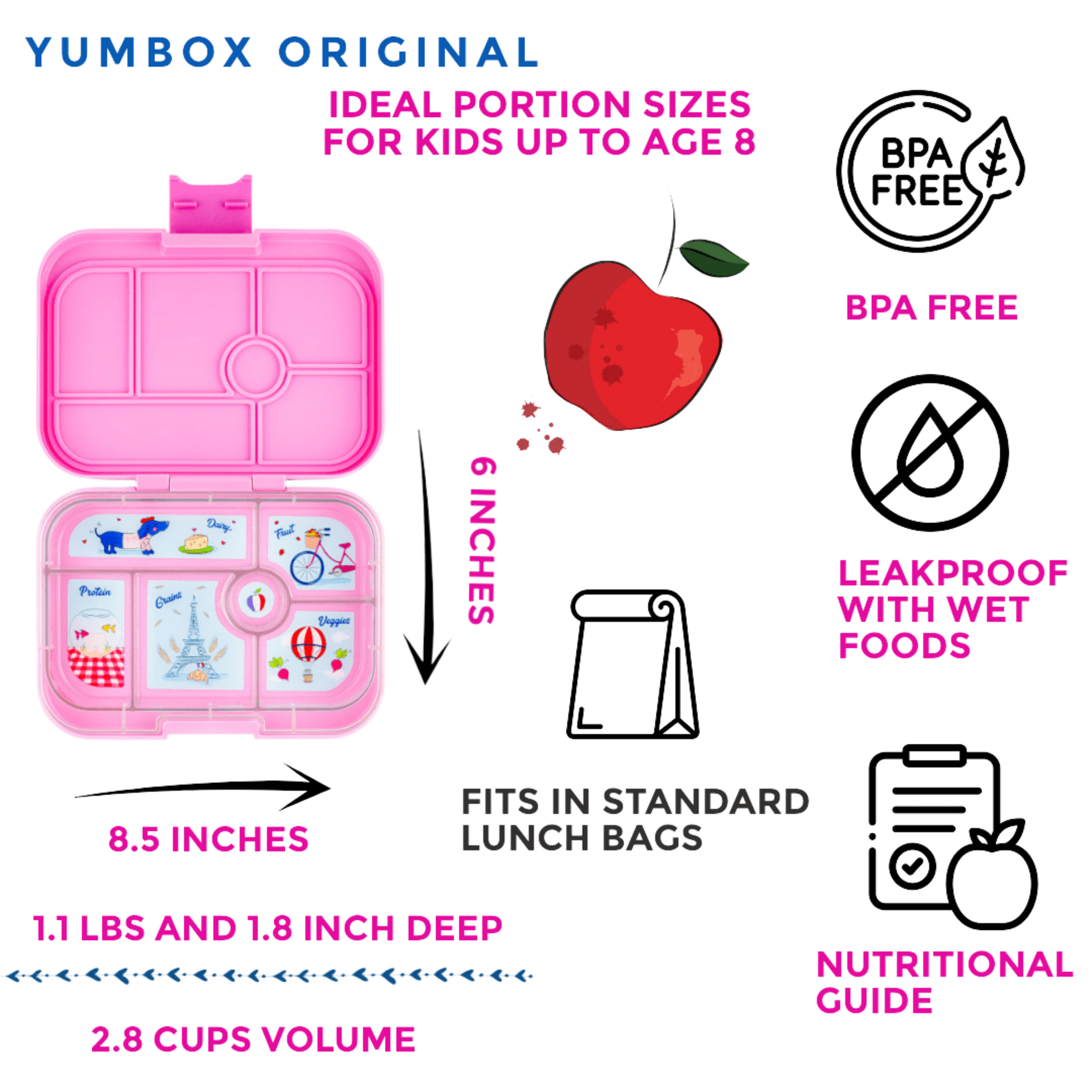 Children's Lunch Box with 6 Compartments Paris-Fifi Pink