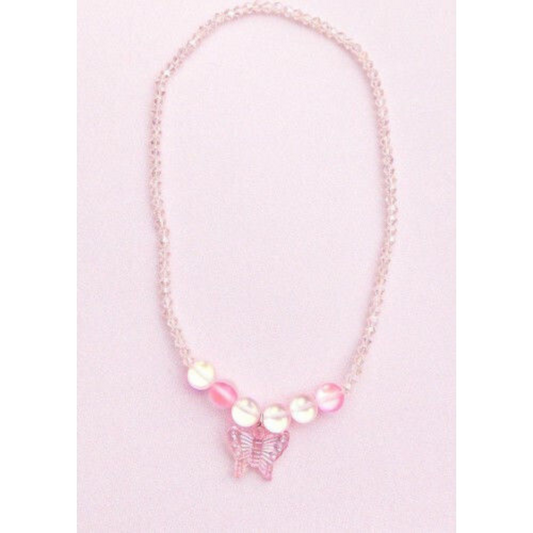 Girls necklace Pink Crystal butterfly