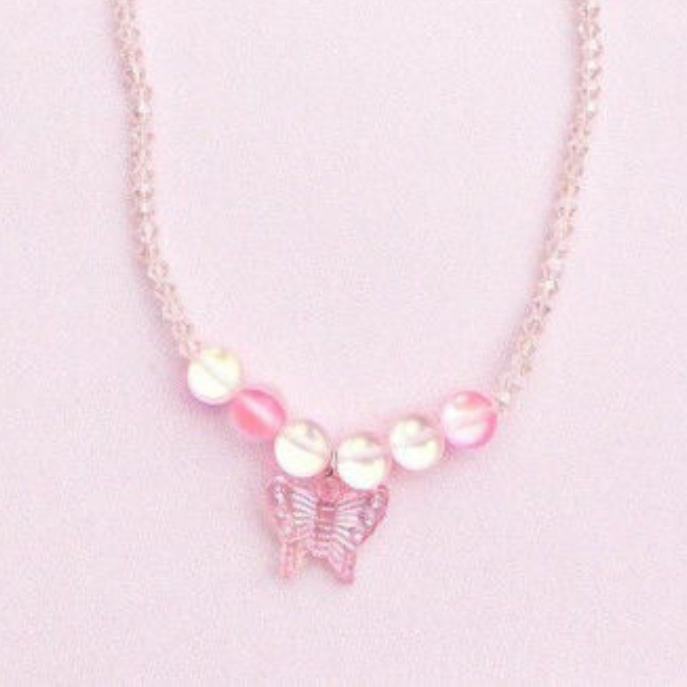 Girls necklace Pink Crystal butterfly