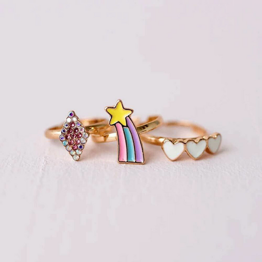 Girls set of 3 rings Hearts - Star