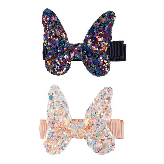 Girls hair clips salmon with glitter Butterfly