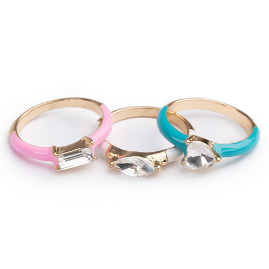 Girls set of 3 rings with gemstones