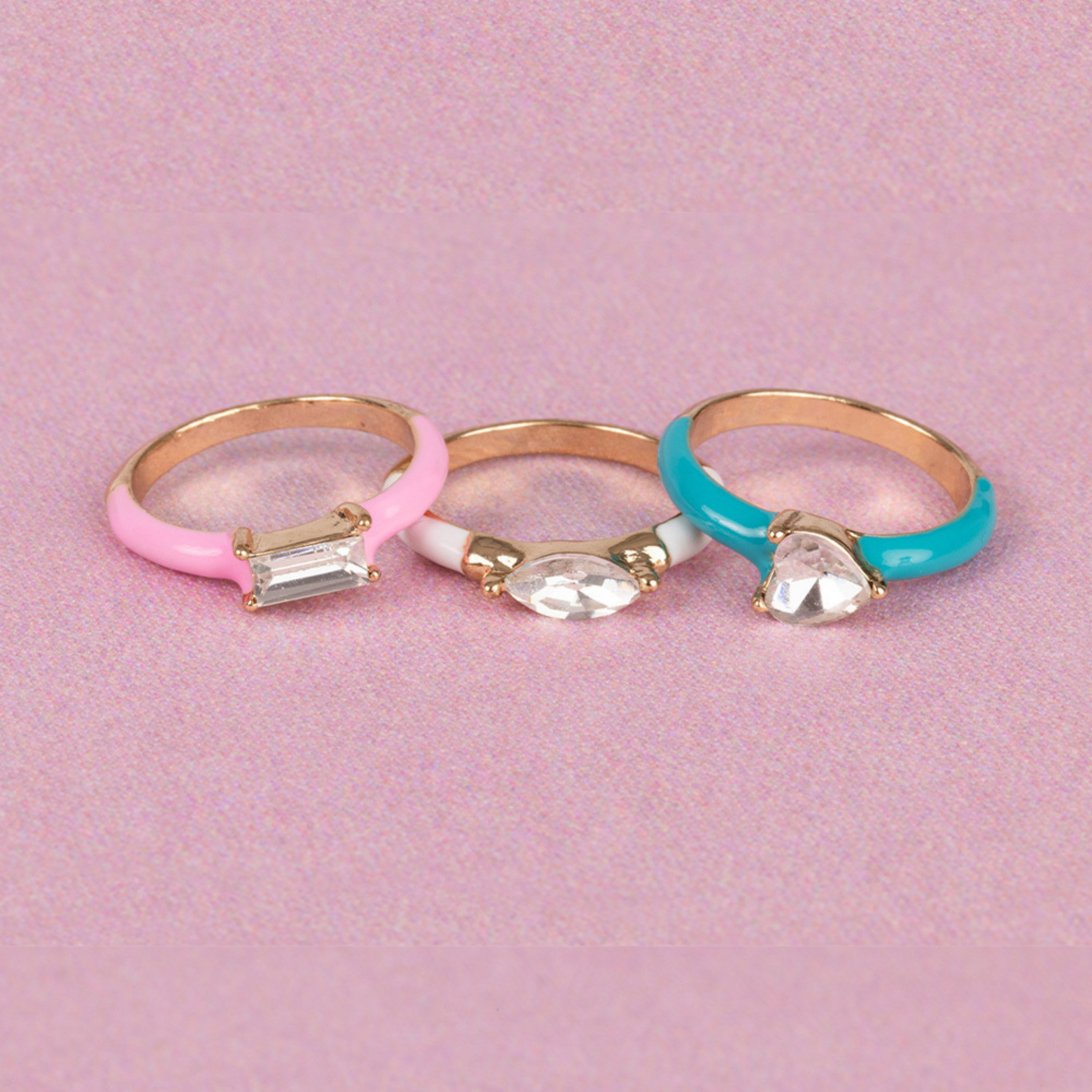 Girls set of 3 rings with gemstones