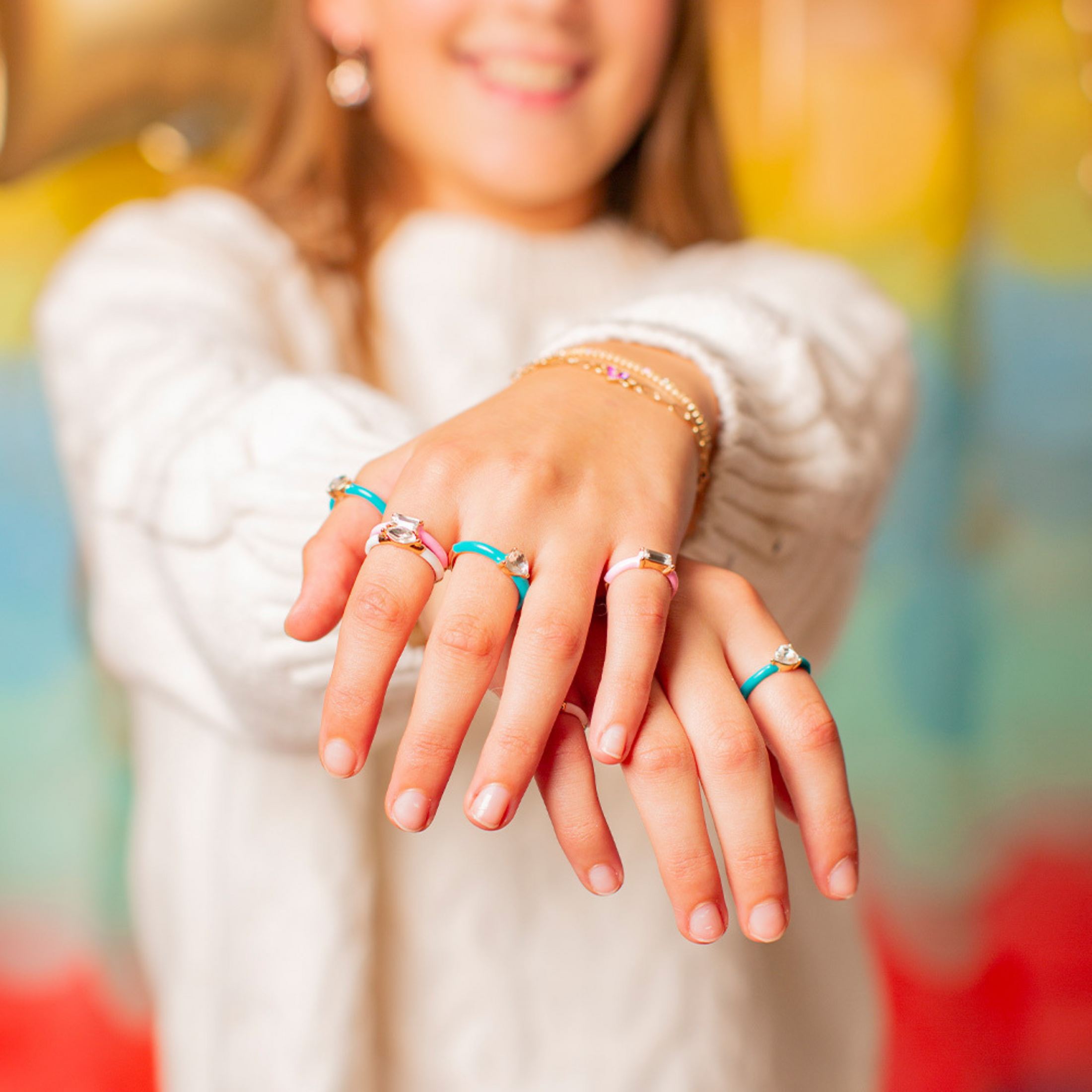 Girls set of 3 rings with gemstones