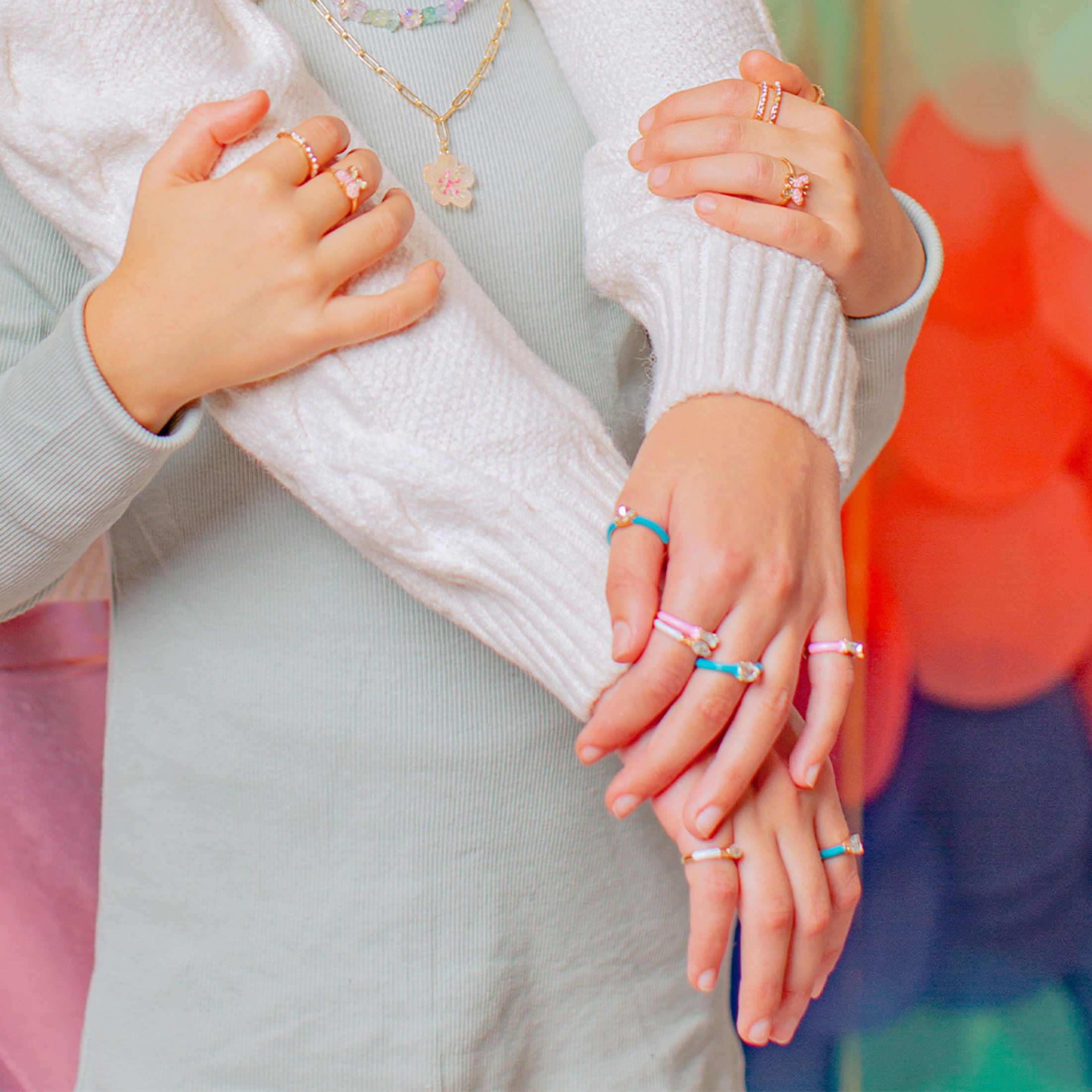 Girls set of 3 rings with gemstones