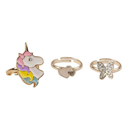 Girls set of 3 rings Unicorn-butterfly