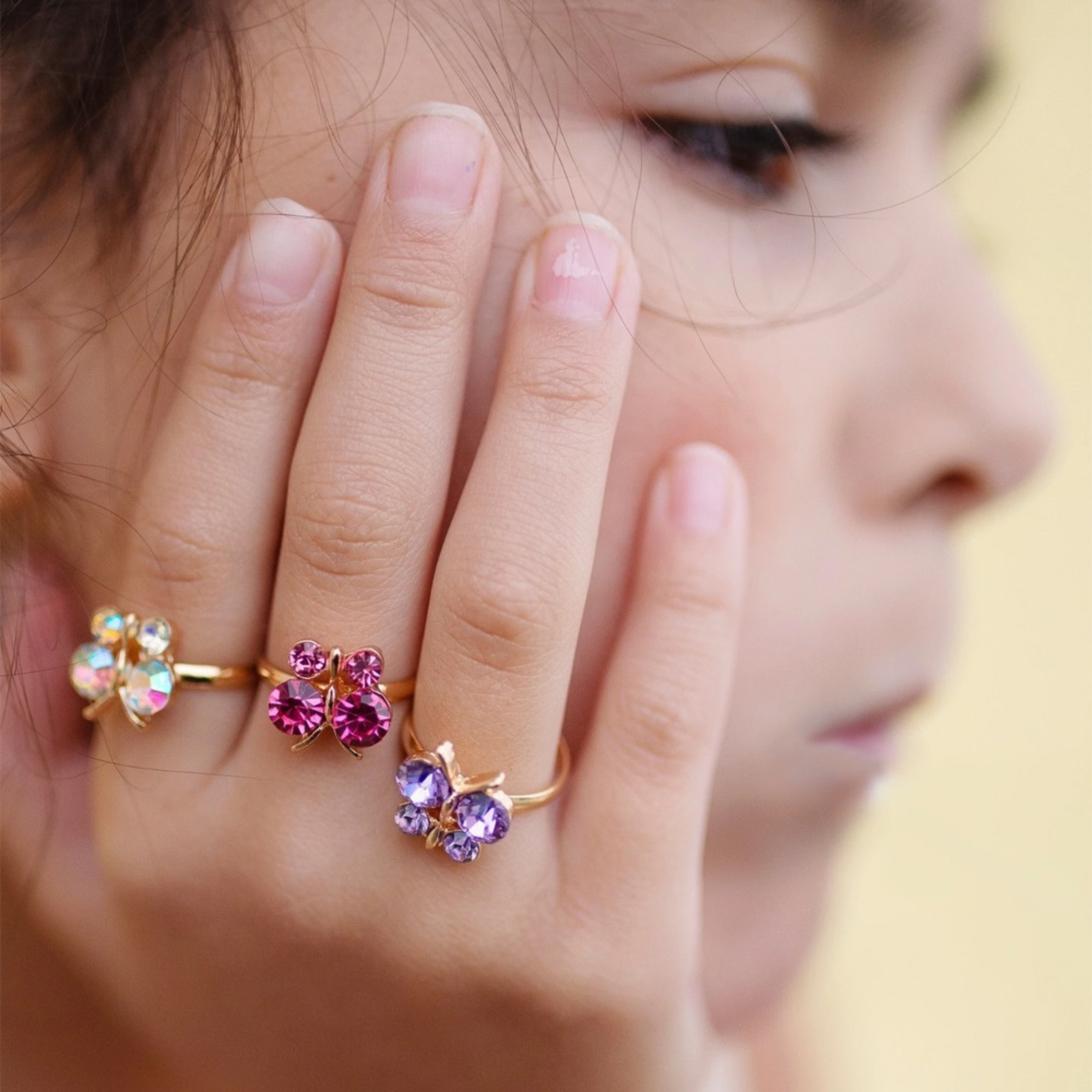 Girls set of 3 rings Butterflies