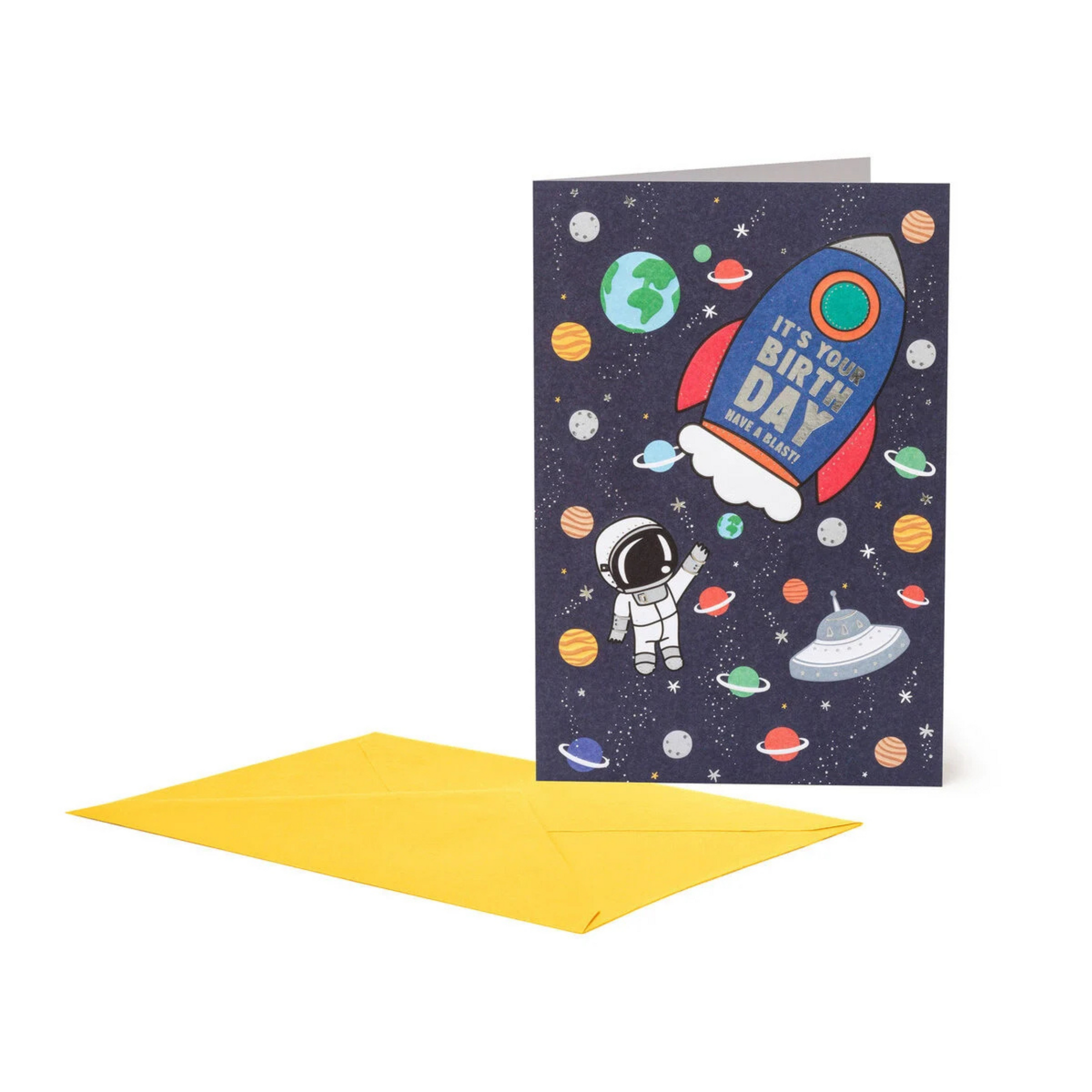 Children's birthday greeting card Space