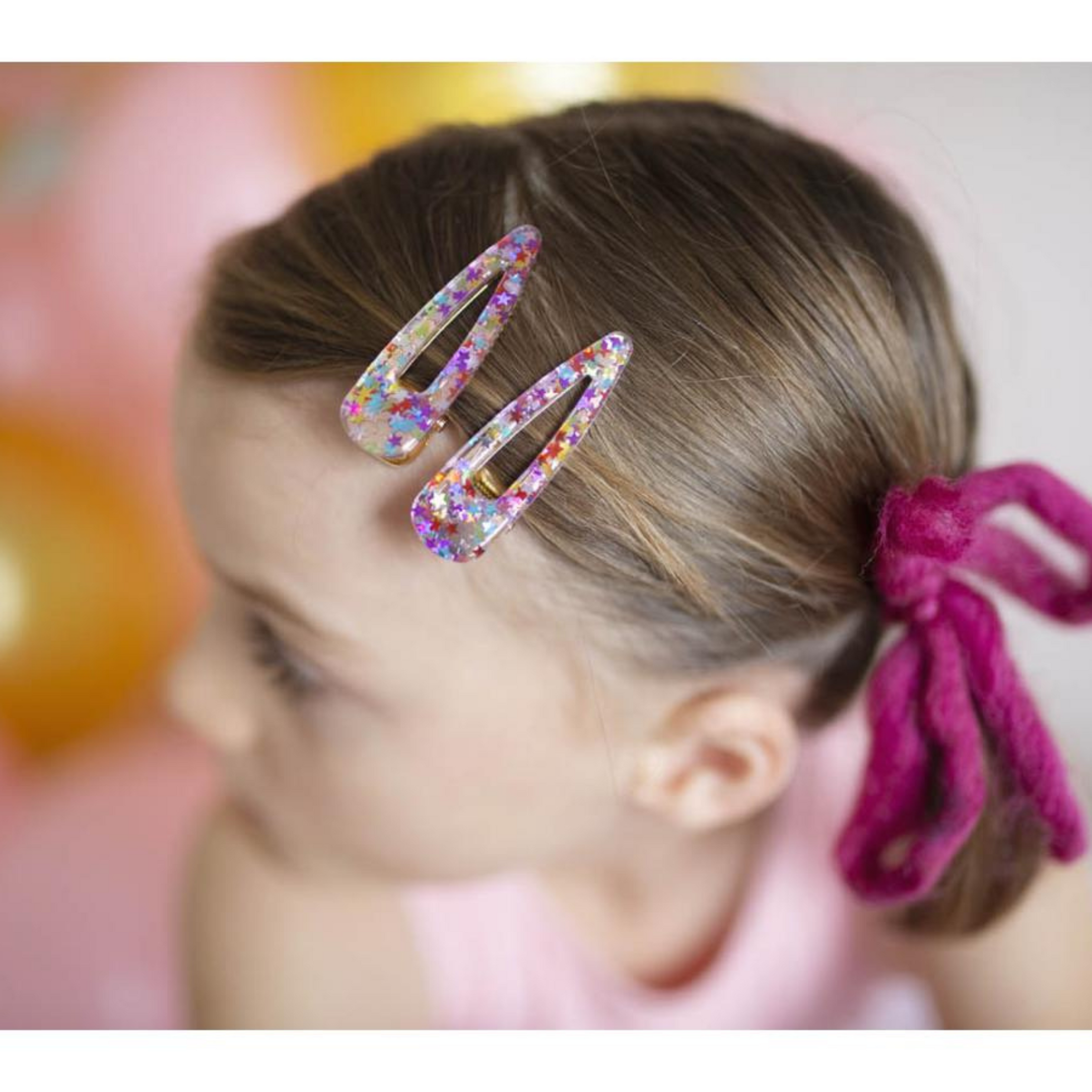 Girls transparent hair clips with colorful stars