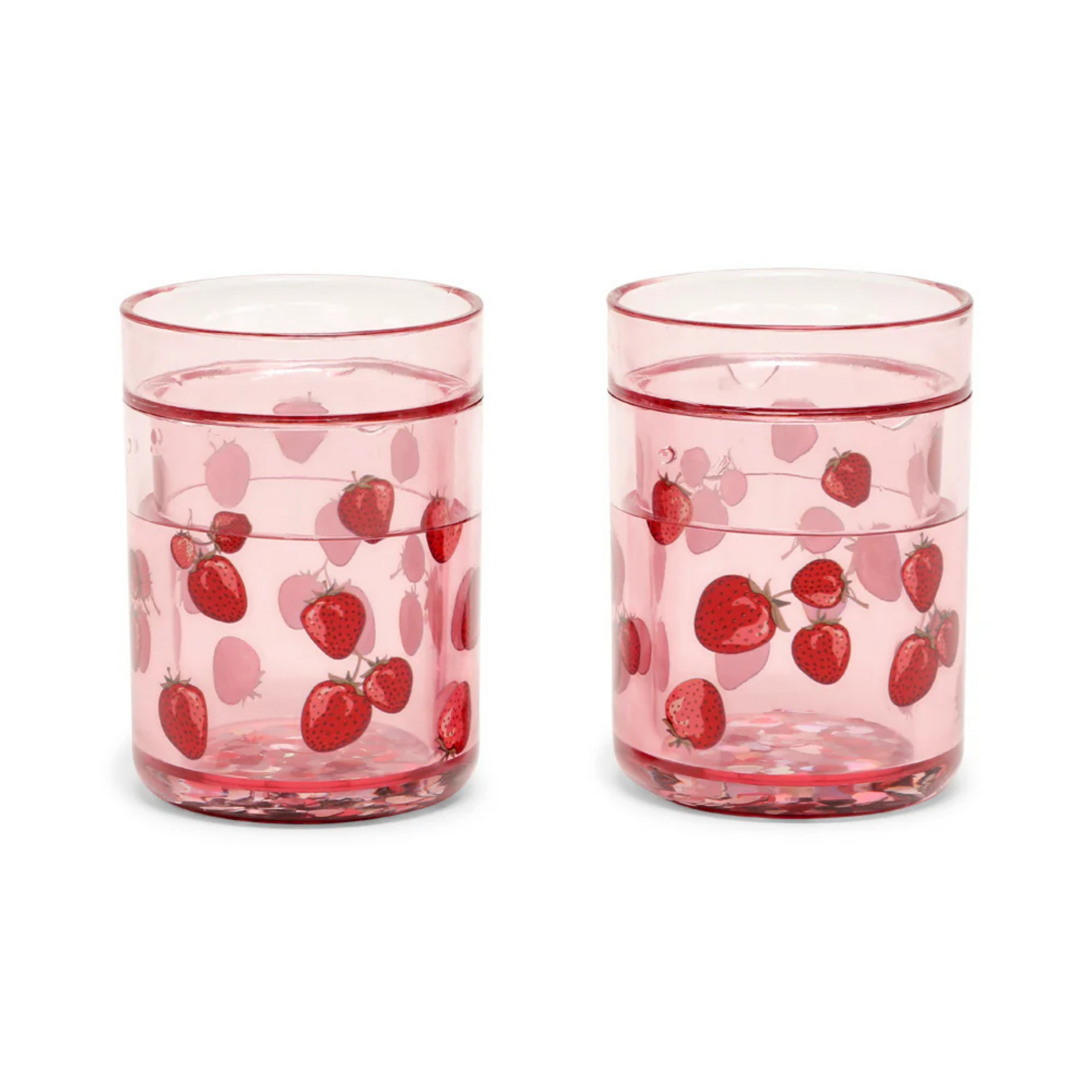 Children's set of 2 glasses with moving glitter Strawberries