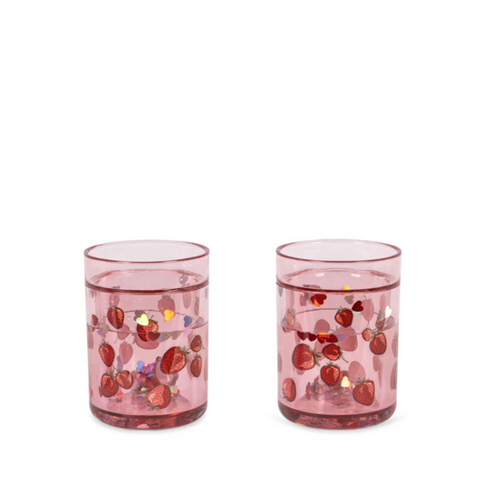 Children's set of 2 glasses with moving glitter Strawberries