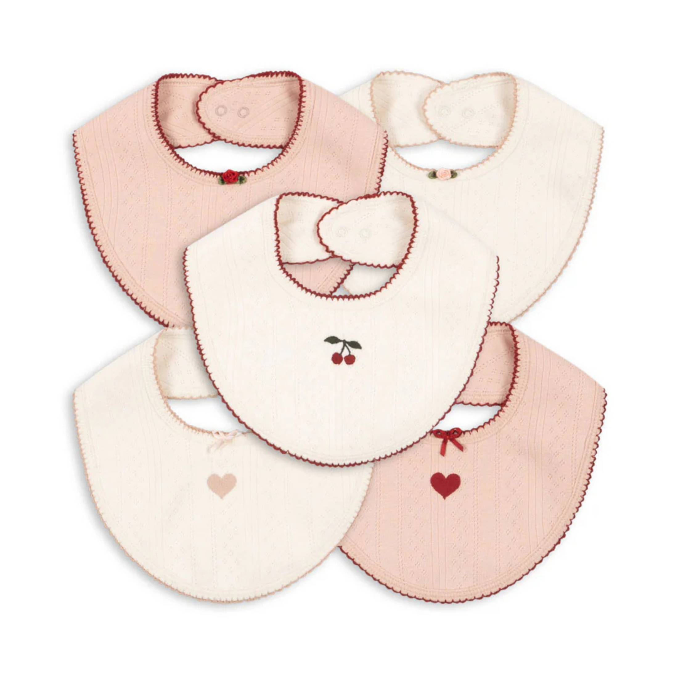 Baby set of 5 bibs with patterns Pink-Beige