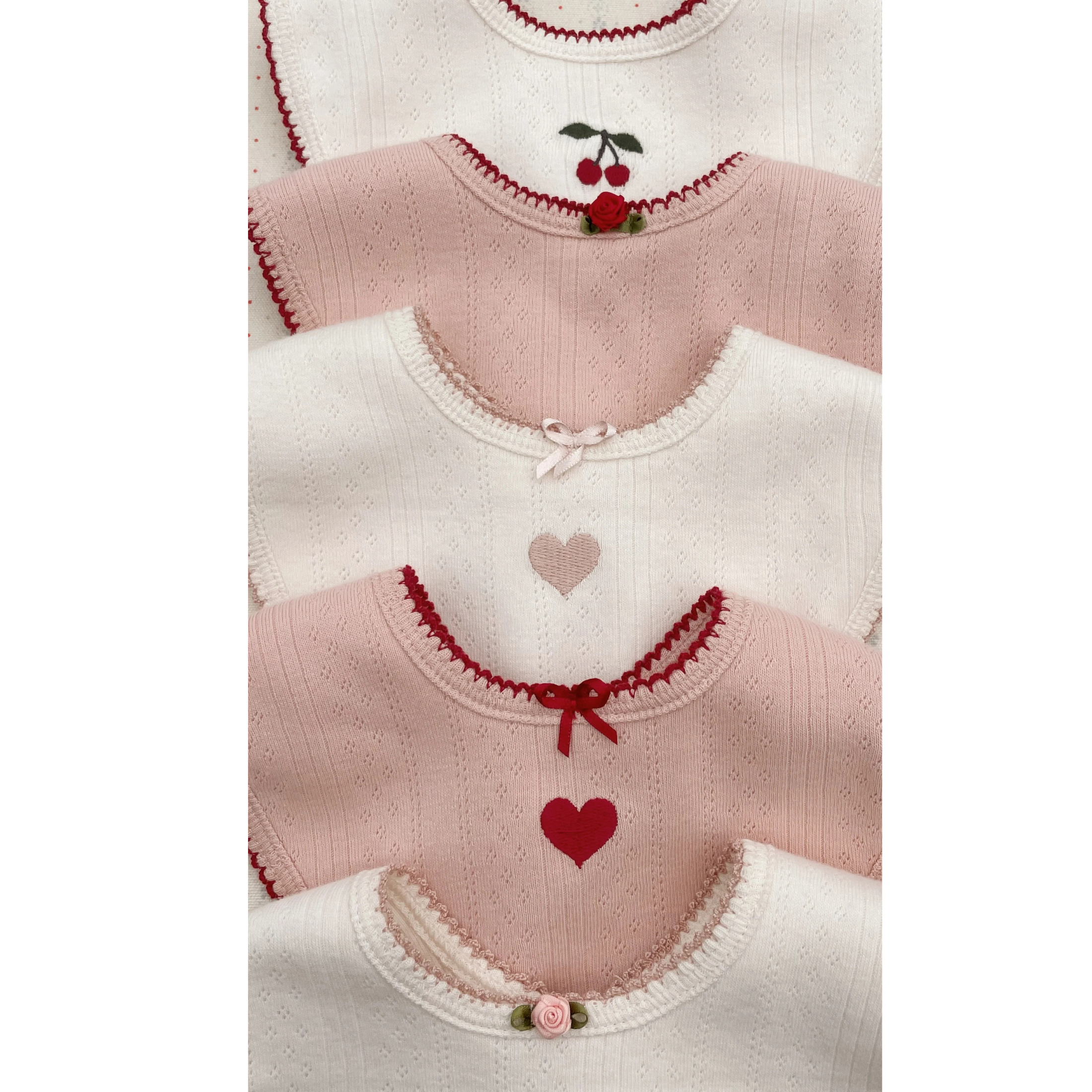 Baby set of 5 bibs with patterns Pink-Beige