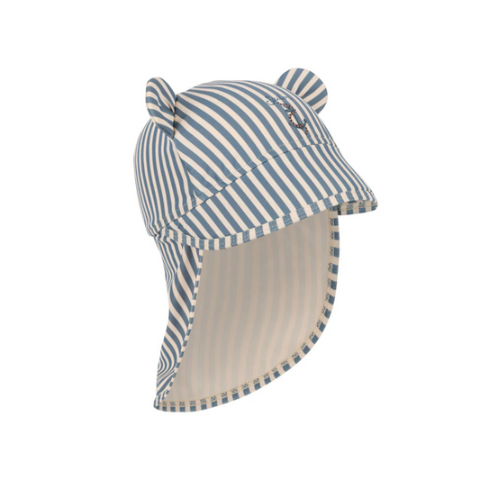 Baby sun hat teddy bear with blue stripes