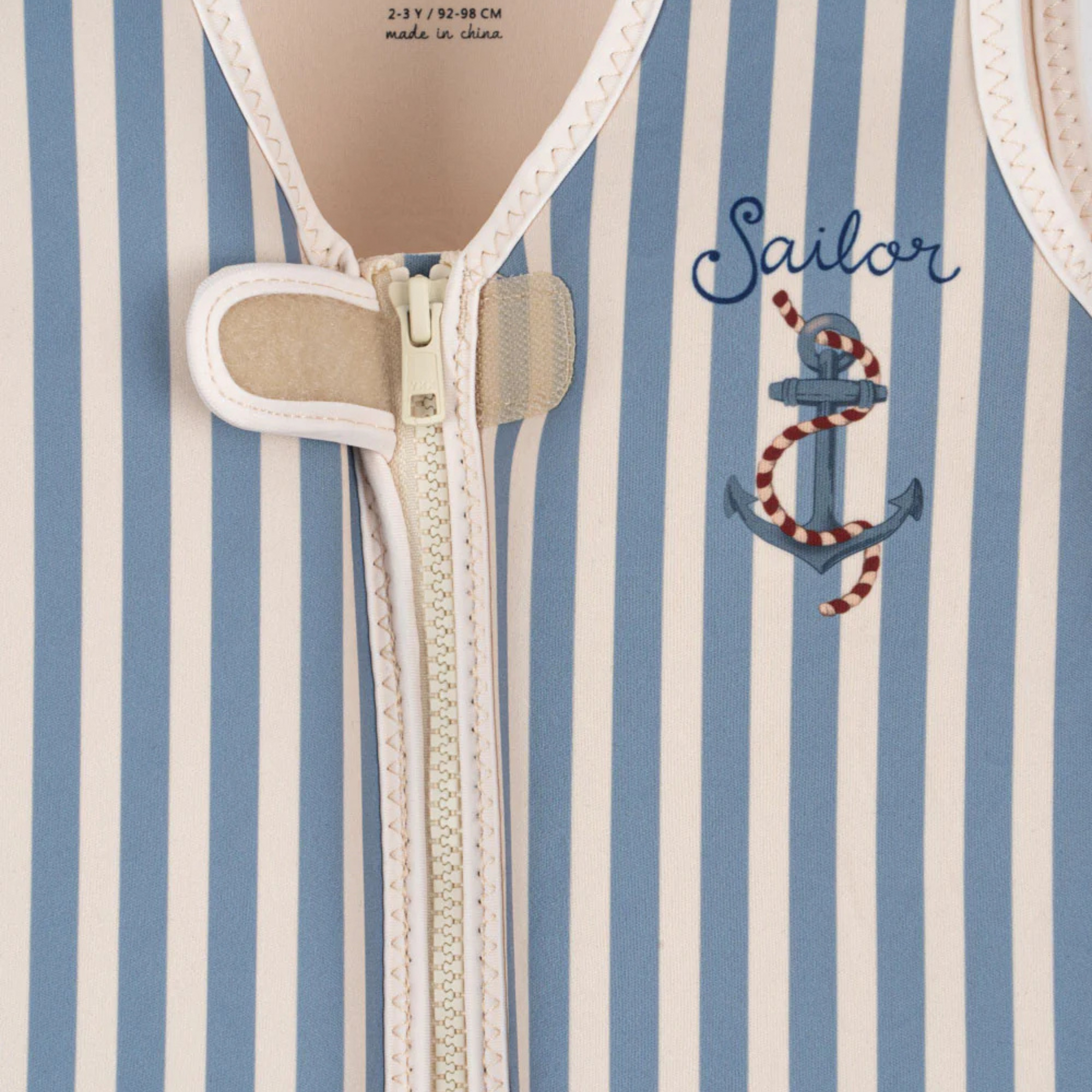 Children's life jacket, light blue, striped with anchor