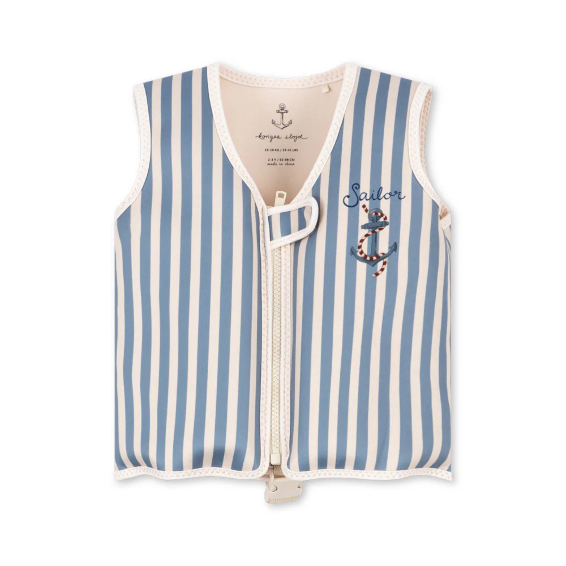 Children's life jacket, light blue, striped with anchor