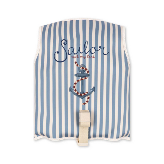 Children's life jacket, light blue, striped with anchor