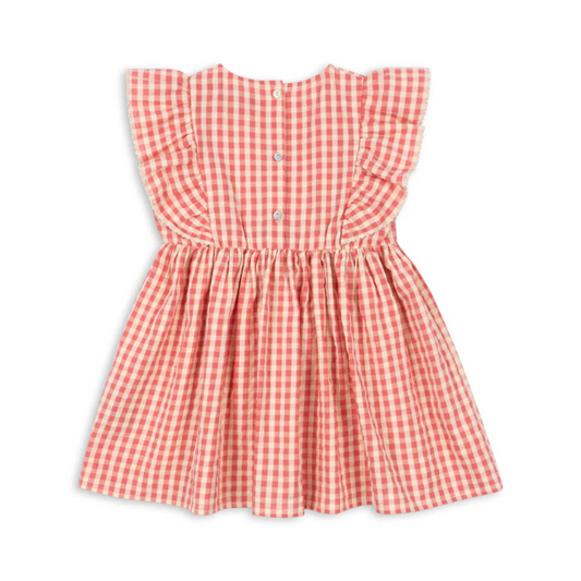 Girls pink plaid dress with ruffles