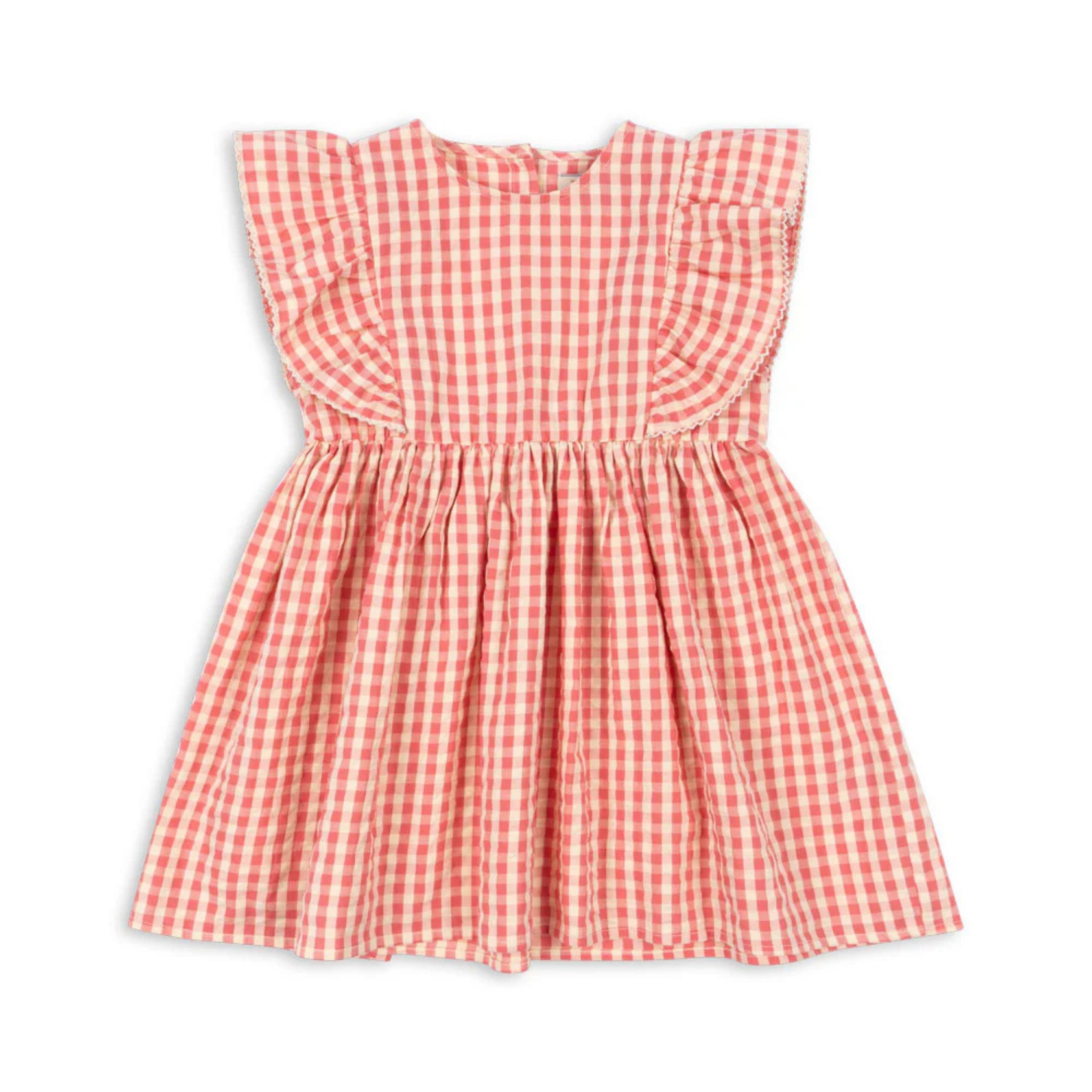 Girls pink plaid dress with ruffles