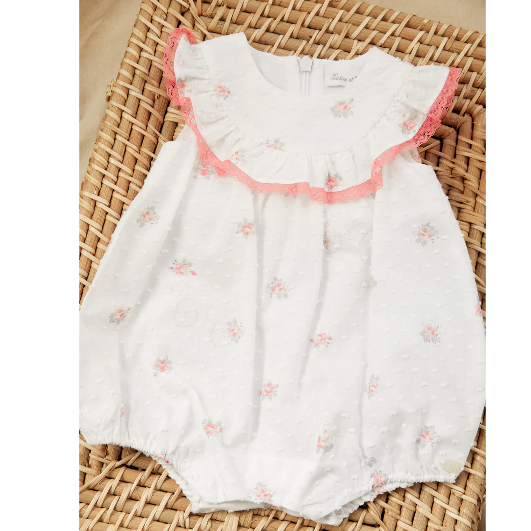 Baby Bodysuit White with lace and flowers