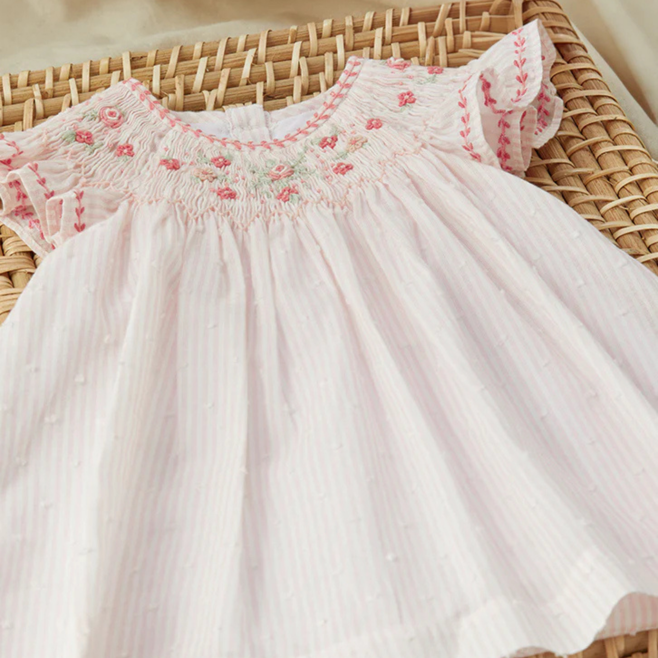 Baby dress Striped pink with flowers